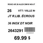 Roue Arriere 26" Alex Dm18 Noir Moyeu Joytec 36 Rayonsdt